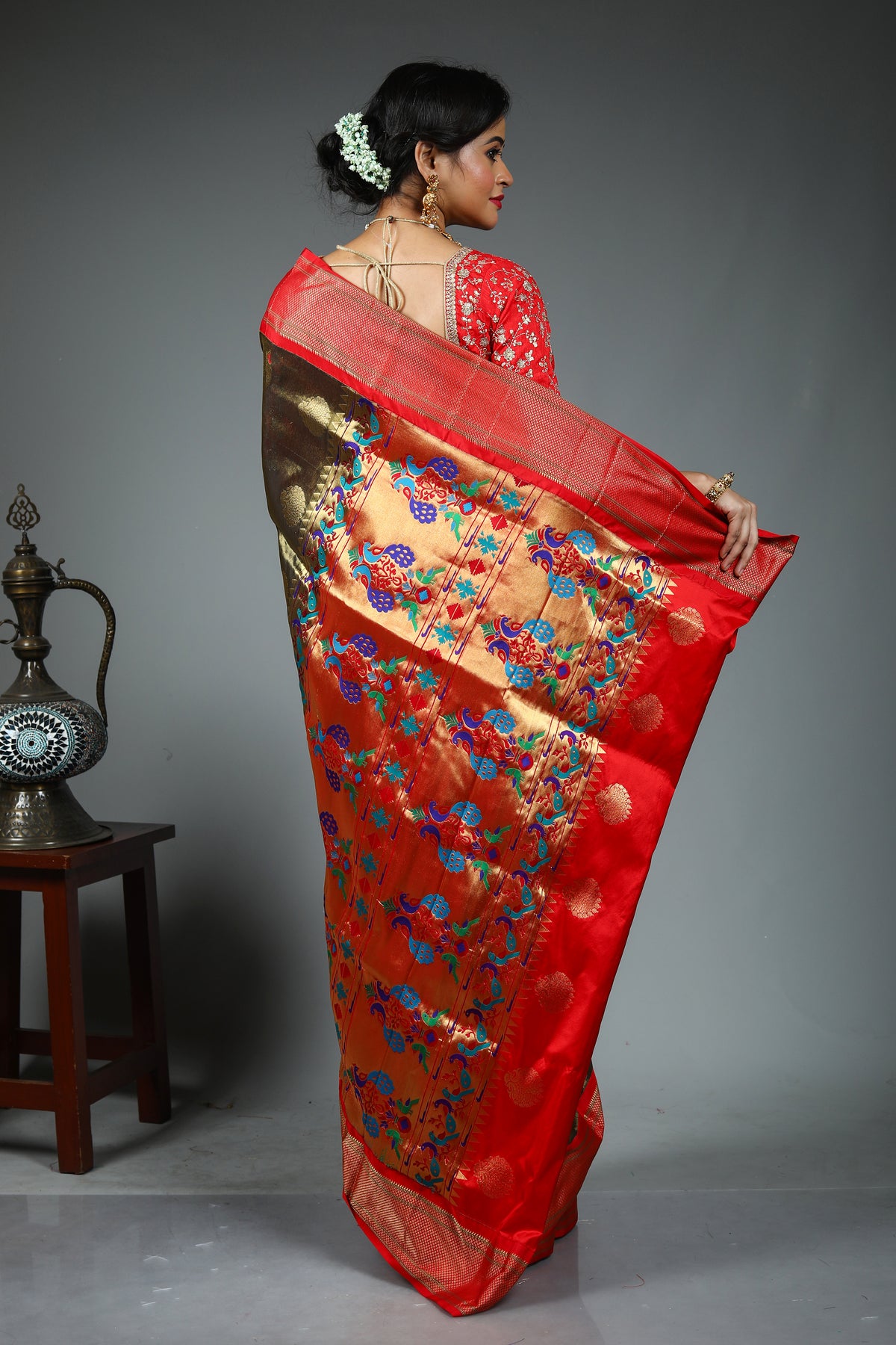 Dual Tone Olive Green Pure Katan Saree