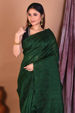 Load image into Gallery viewer, Dark Green Blended Tussar Saree with Sequence - Keya Seth Exclusive
