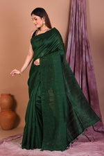 Load image into Gallery viewer, Dark Green Blended Tussar Saree with Sequence - Keya Seth Exclusive
