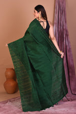 Load image into Gallery viewer, Dark Green Blended Tussar Saree with Sequence - Keya Seth Exclusive
