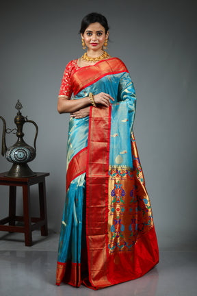 Dual Tone Blue Katan Saree
