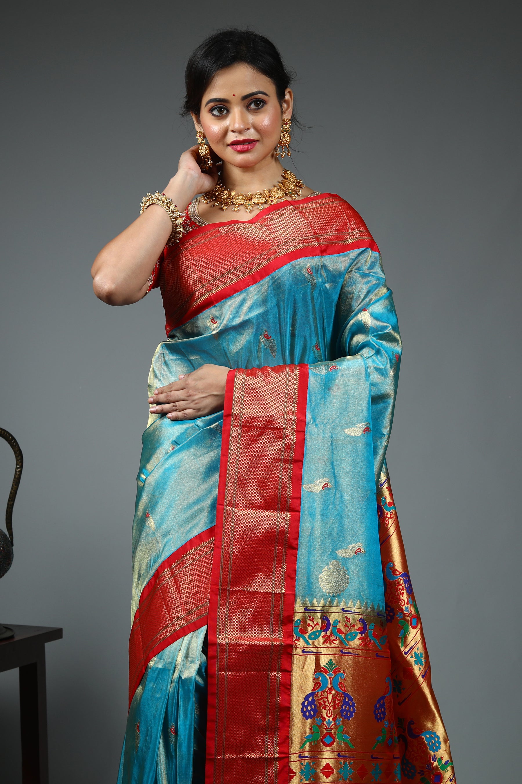 Dual Tone Blue Katan Saree