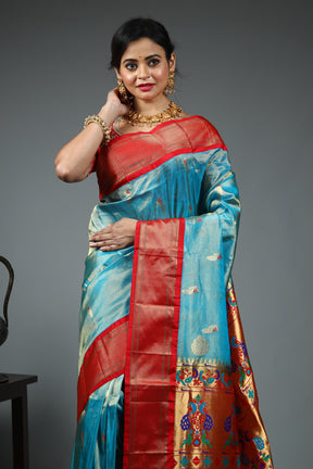 Dual Tone Blue Katan Saree
