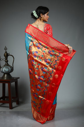 Dual Tone Blue Katan Saree