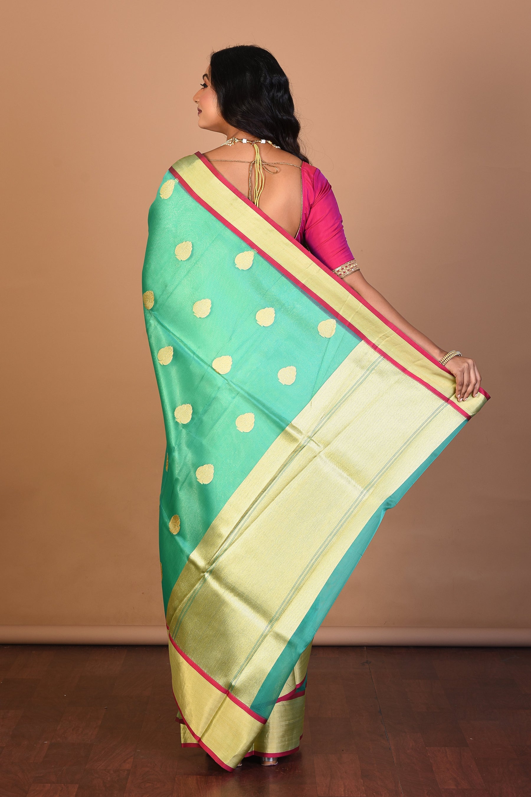 Light Green Tissue Saree with Blouse Piece - Keya Seth Exclusive