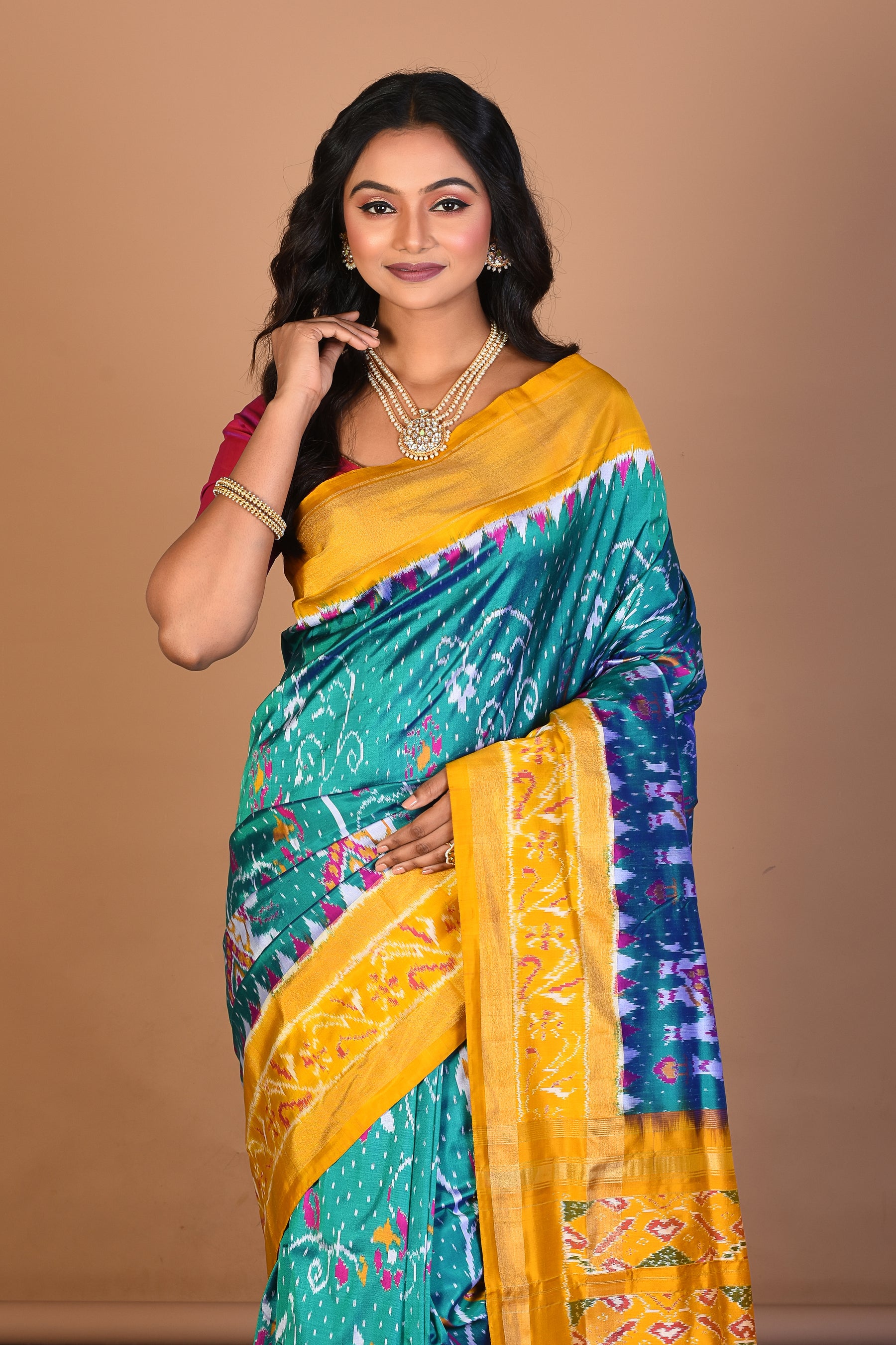 Sea Green Pure Ikkat Silk Saree with Blouse Piece - Keya Seth Exclusive