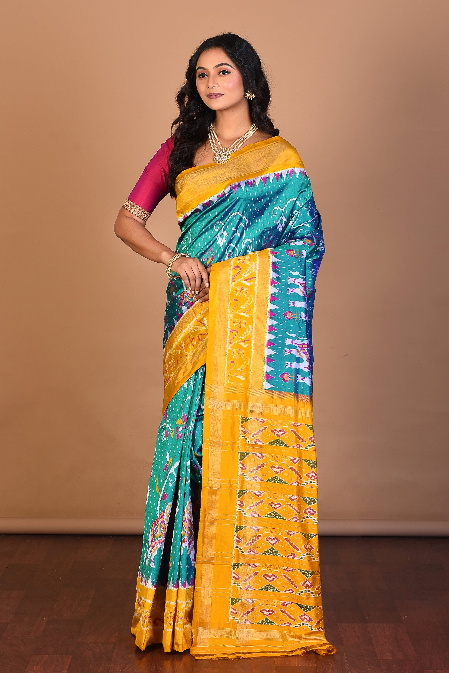 Sea Green Pure Ikkat Silk Saree with Blouse Piece - Keya Seth Exclusive