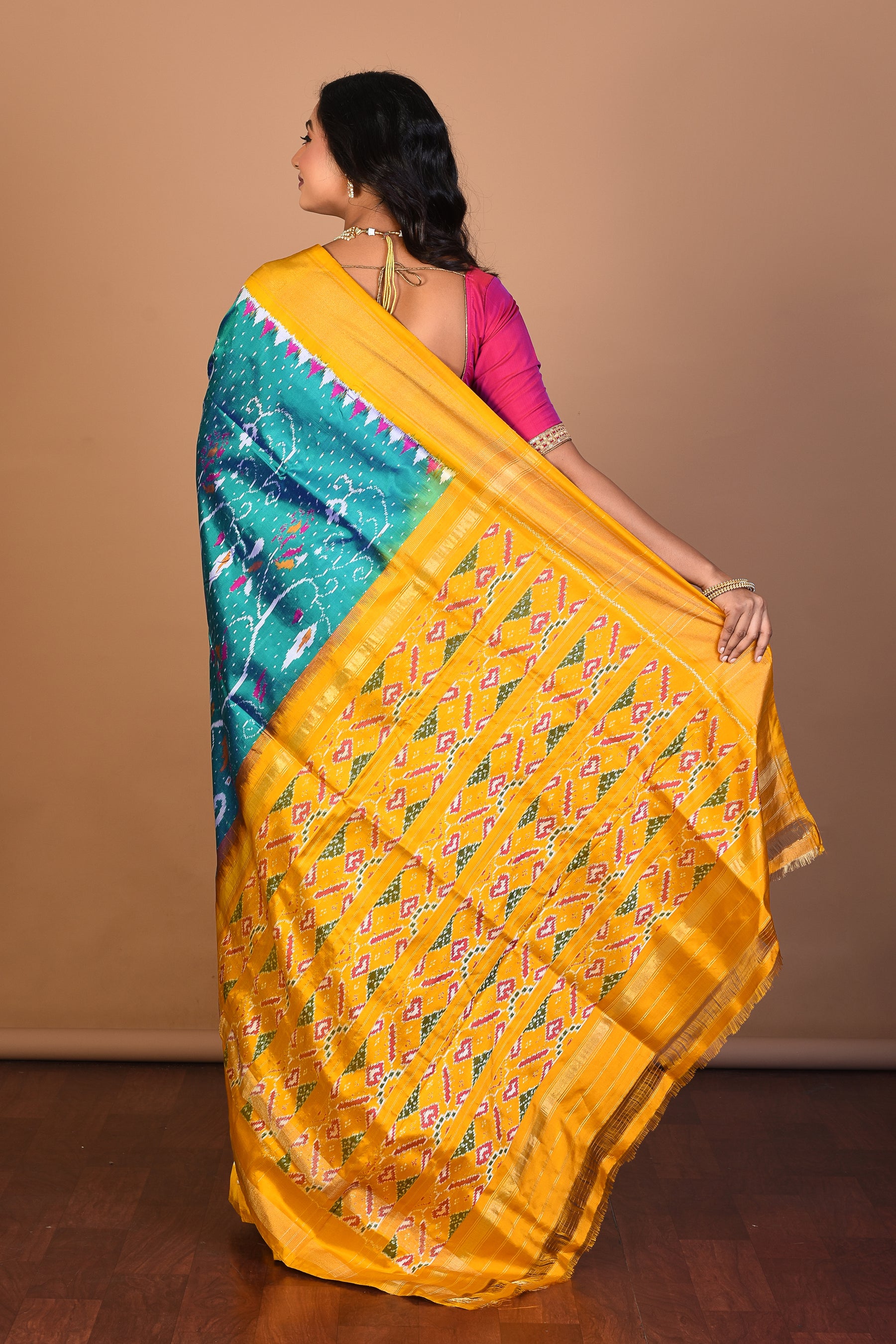 Sea Green Pure Ikkat Silk Saree with Blouse Piece - Keya Seth Exclusive