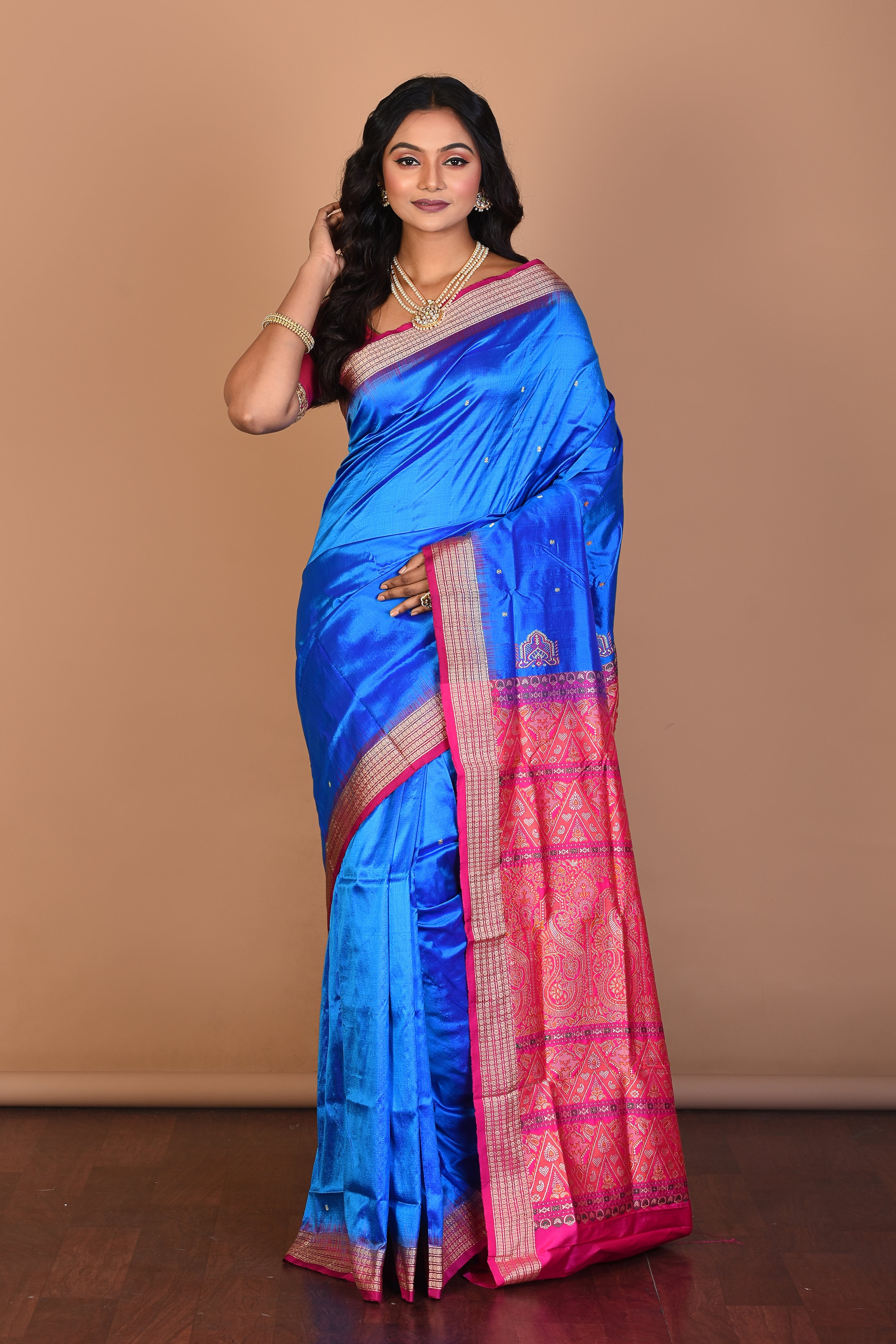 Blue Pure Bomkai Silk Saree with Blouse Piece - Keya Seth Exclusive