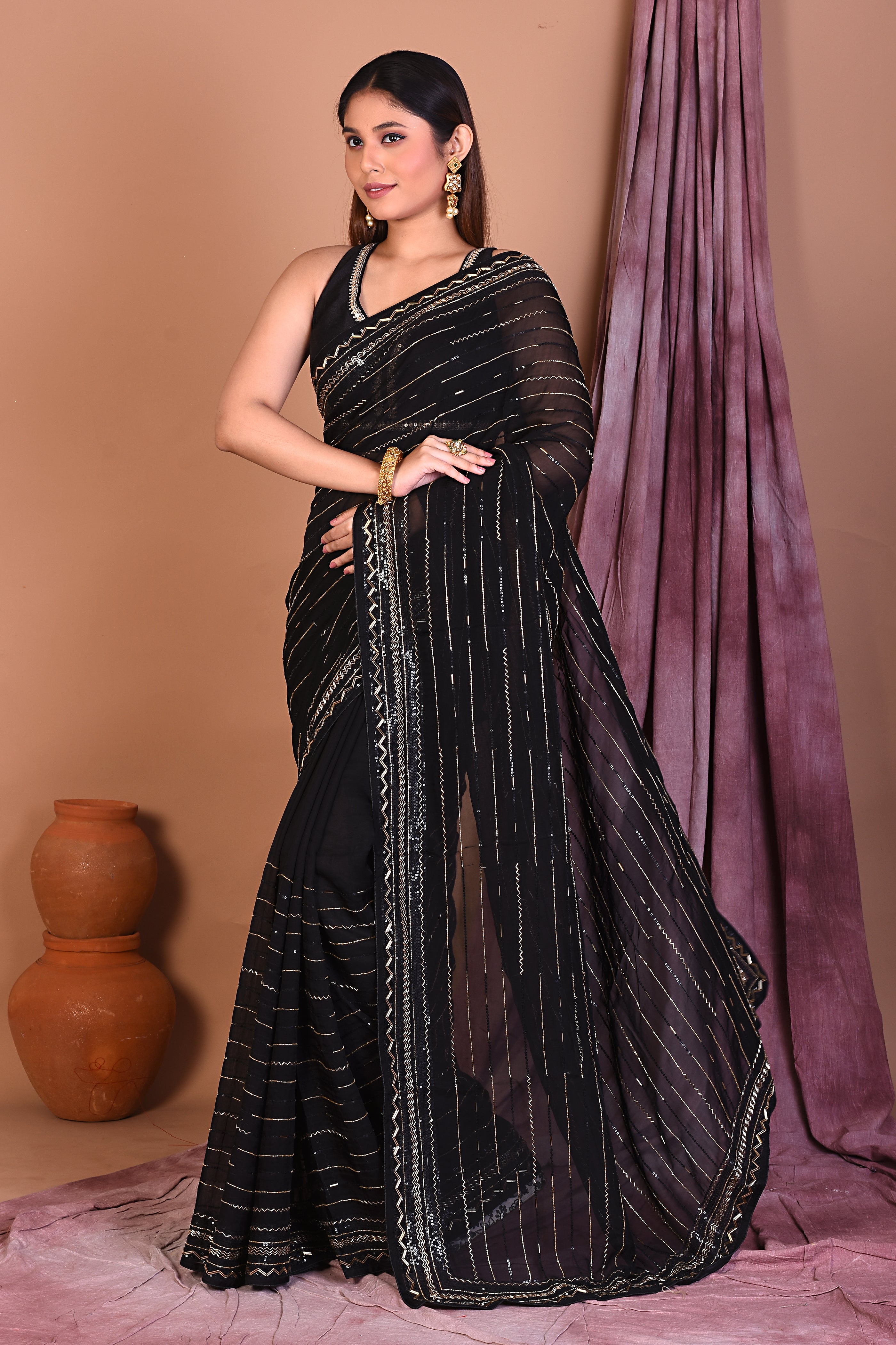 Black Jimmy Choo Saree - Keya Seth Exclusive