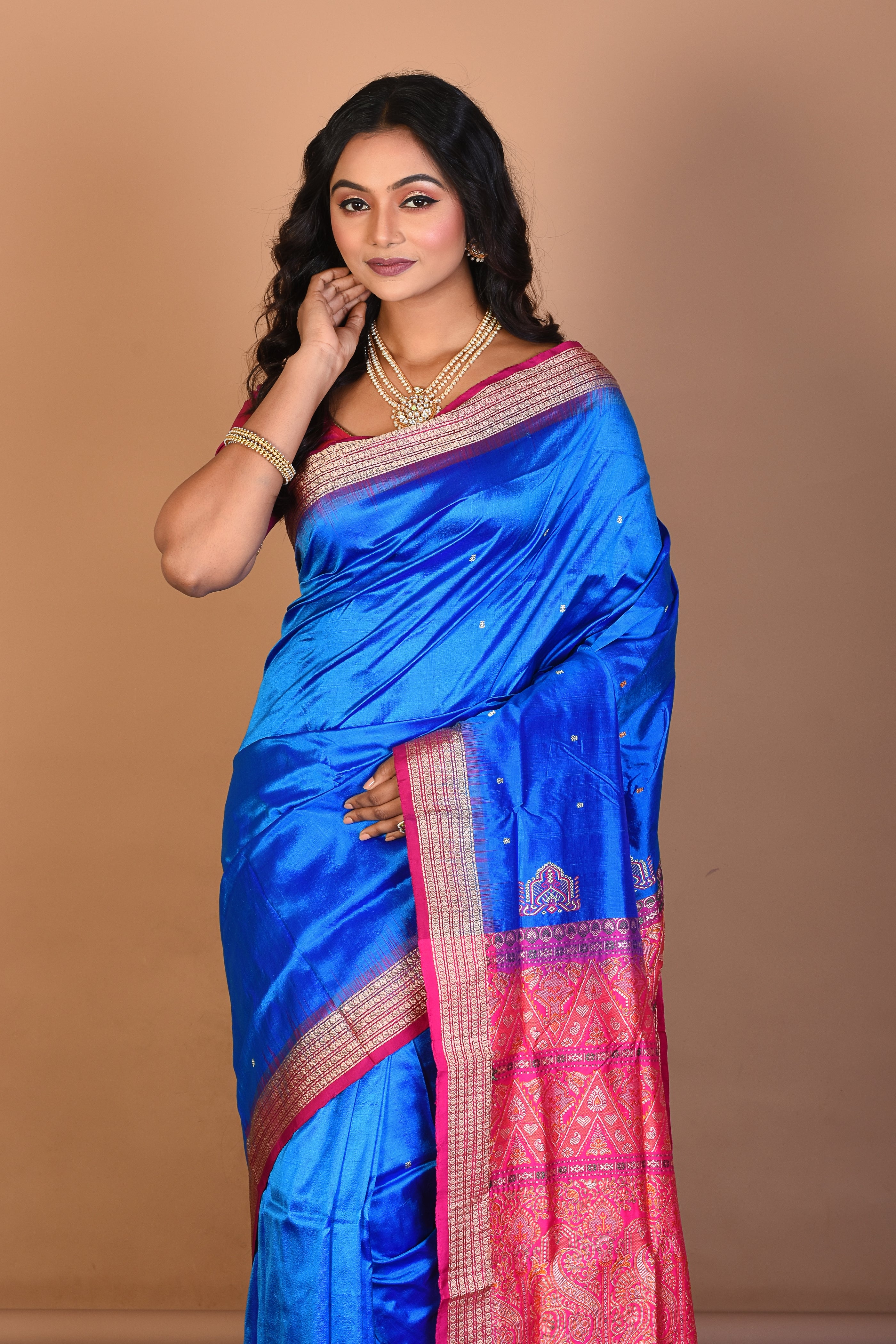 Blue Pure Bomkai Silk Saree with Blouse Piece - Keya Seth Exclusive