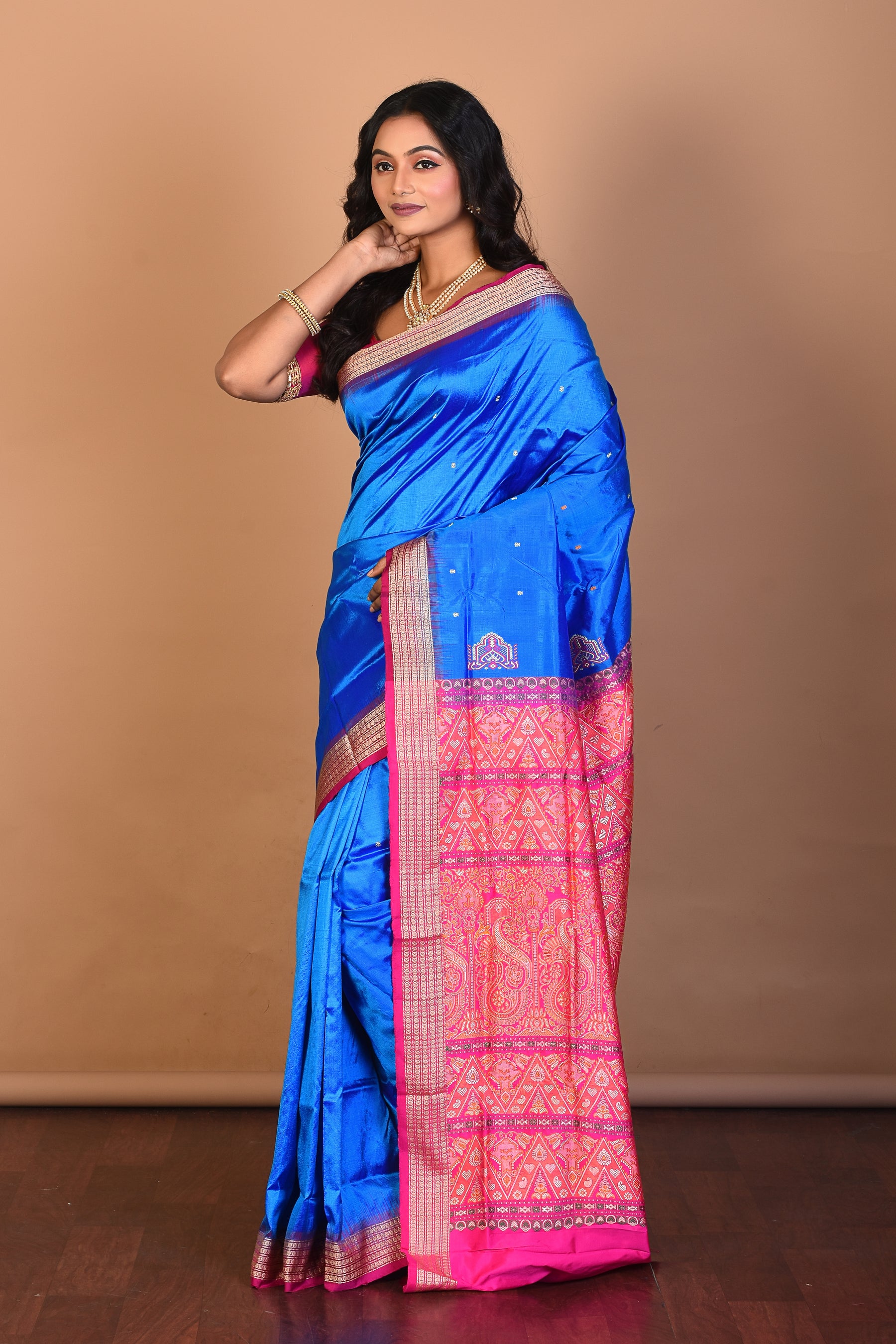 Blue Pure Bomkai Silk Saree with Blouse Piece - Keya Seth Exclusive