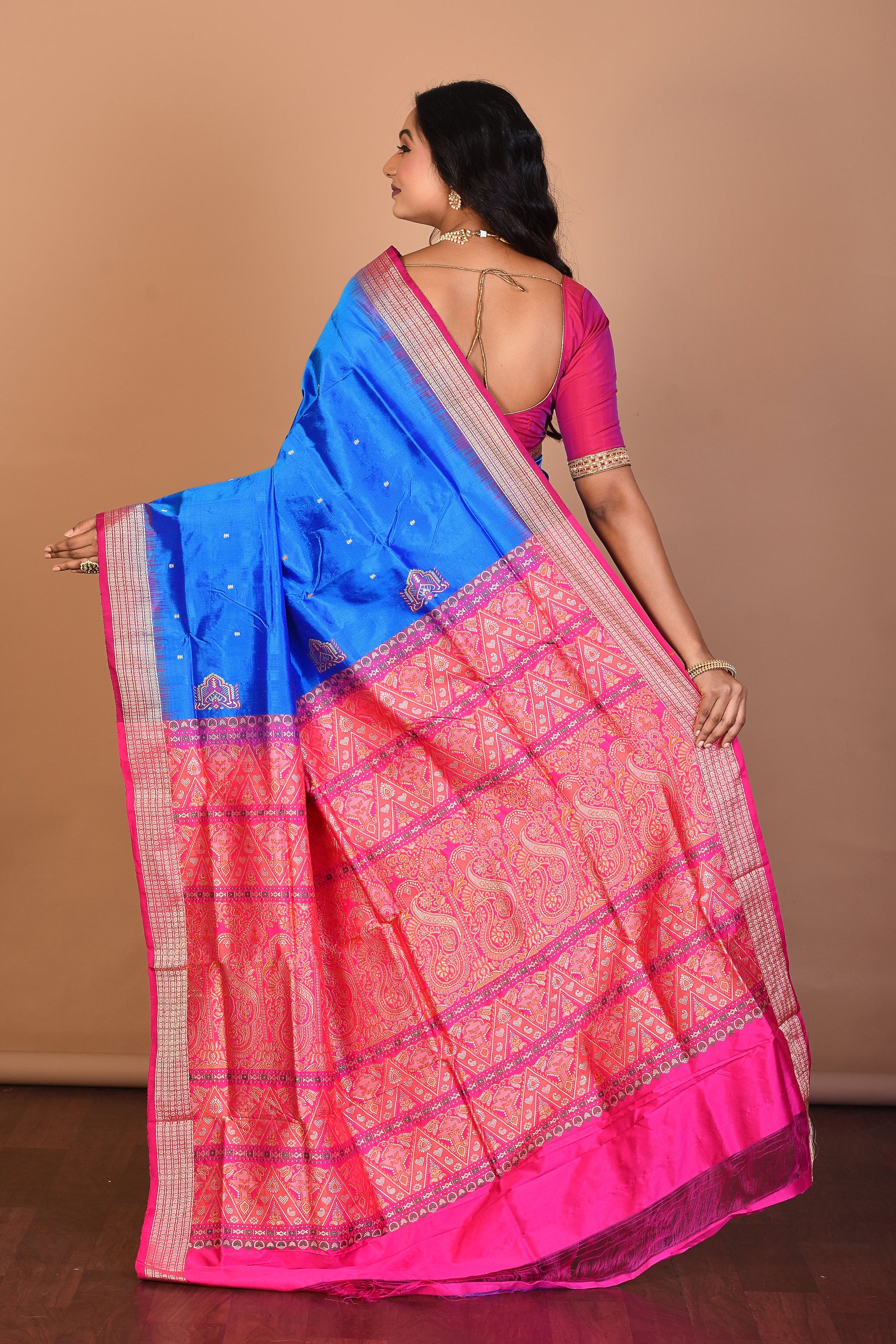 Blue Pure Bomkai Silk Saree with Blouse Piece - Keya Seth Exclusive