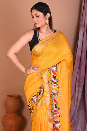 Yellow Blended Silk Saree with Zari Work - Keya Seth Exclusive