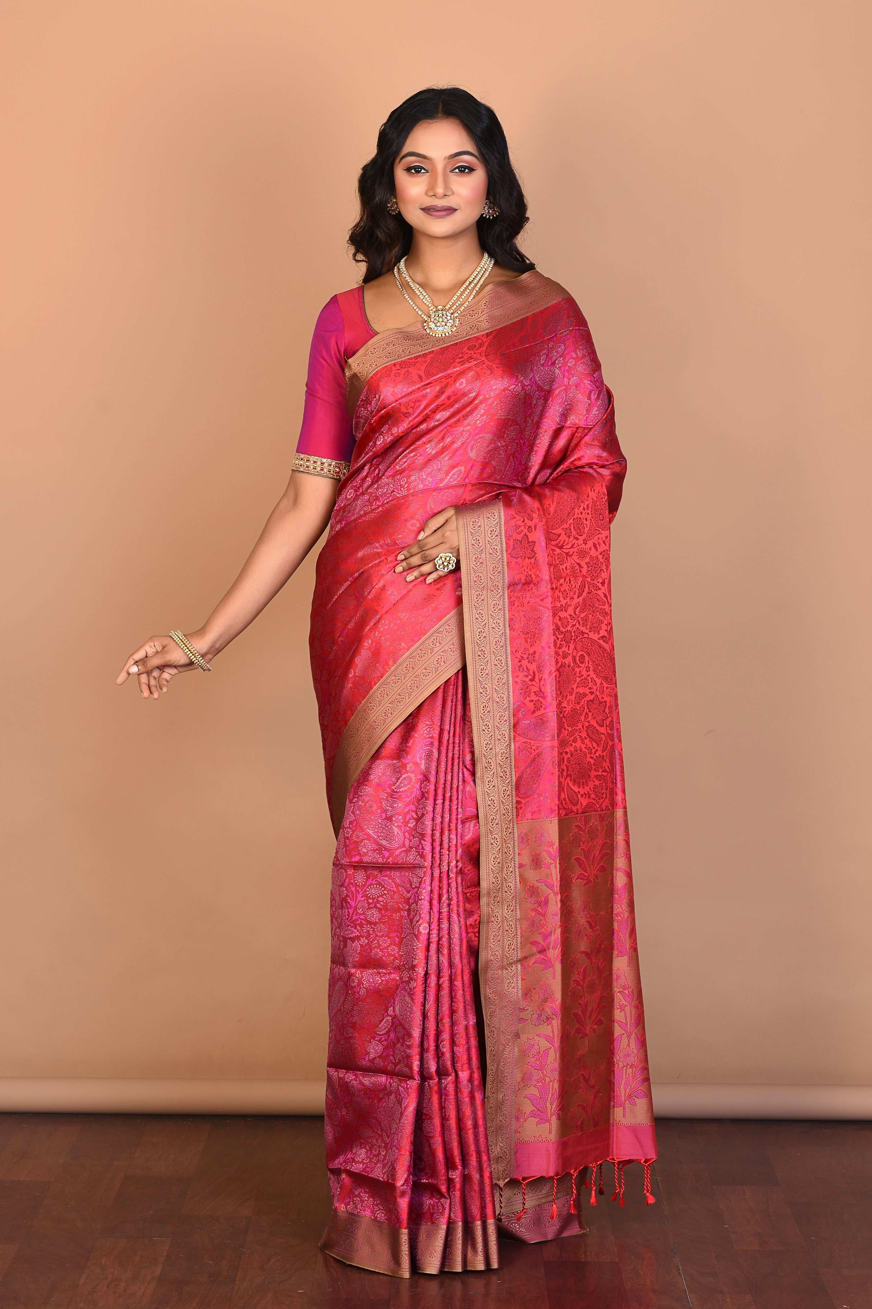 Pink Arani Silk Saree with Blouse Piece - Keya Seth Exclusive