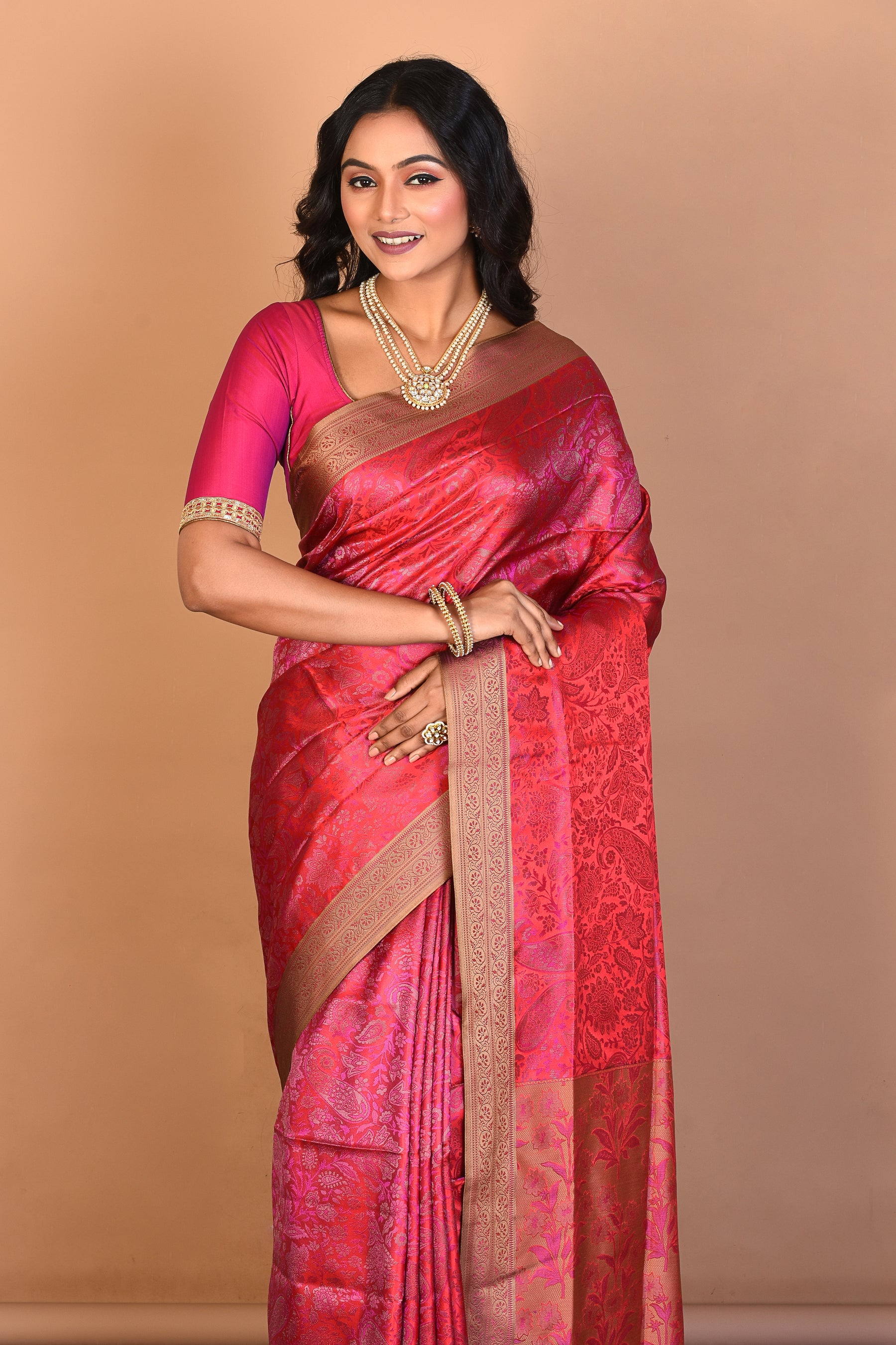 Pink Arani Silk Saree with Blouse Piece - Keya Seth Exclusive