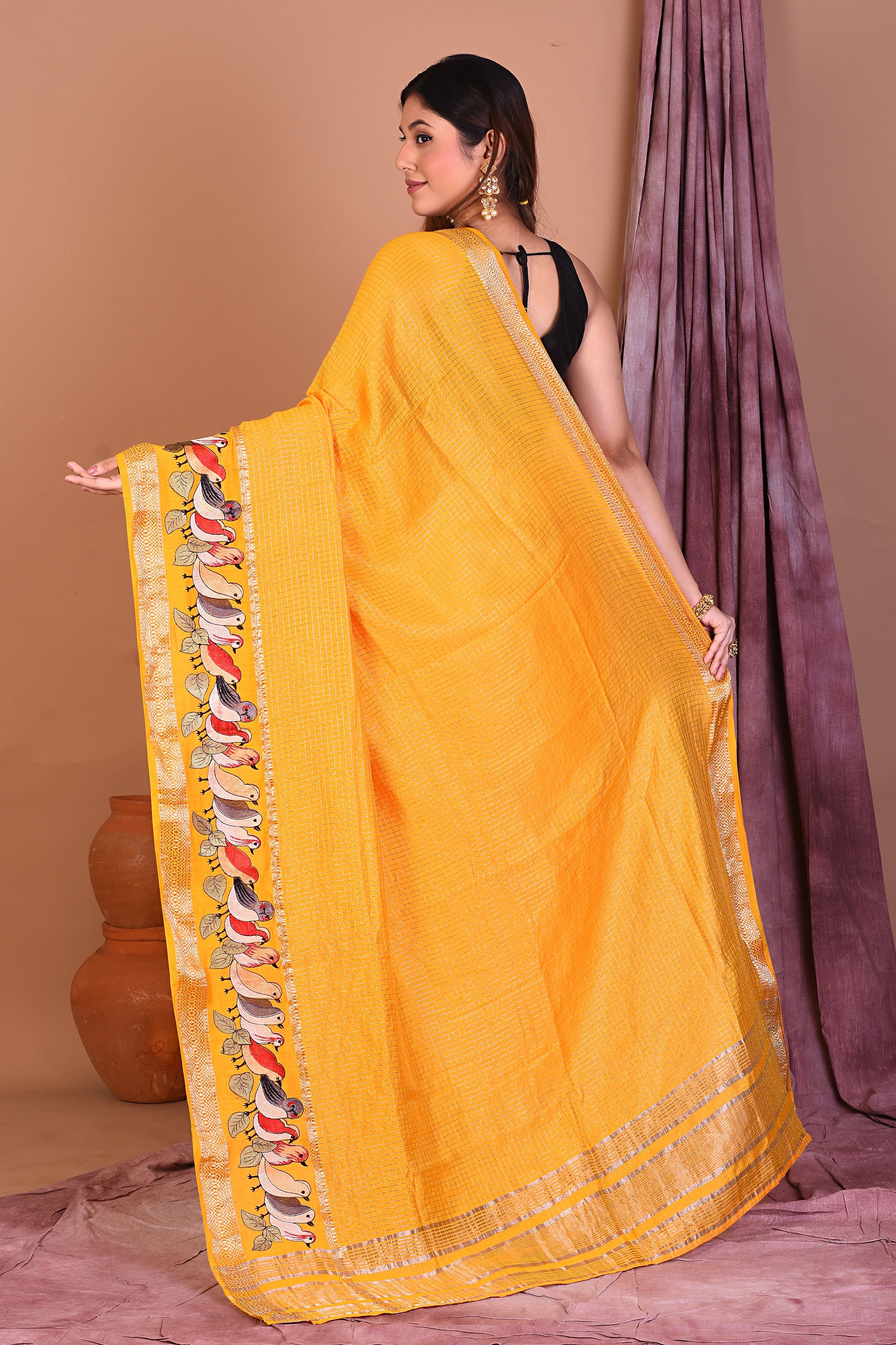 Yellow Blended Silk Saree with Zari Work - Keya Seth Exclusive