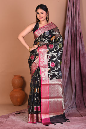 Black Blended Tissue Saree with Meenakari Work - Keya Seth Exclusive