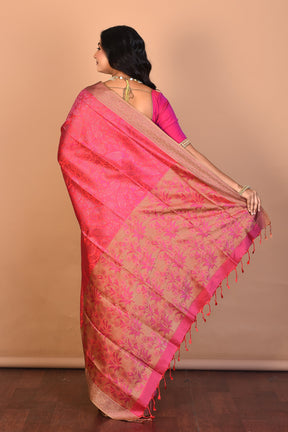 Pink Arani Silk Saree with Blouse Piece - Keya Seth Exclusive