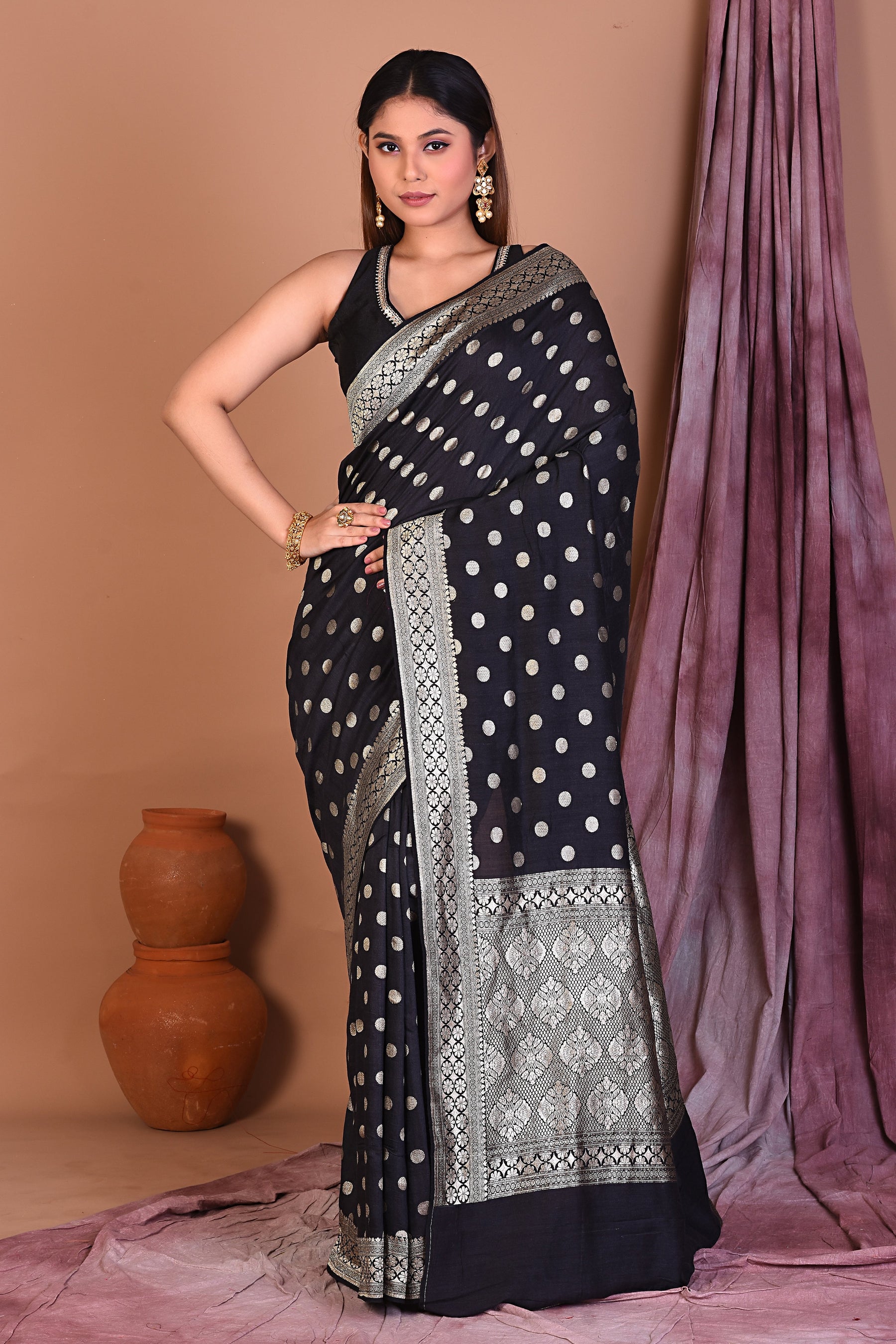 Black Pure Muga Saree with Golden Zari - Keya Seth Exclusive