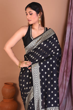 Black Pure Muga Saree with Golden Zari - Keya Seth Exclusive