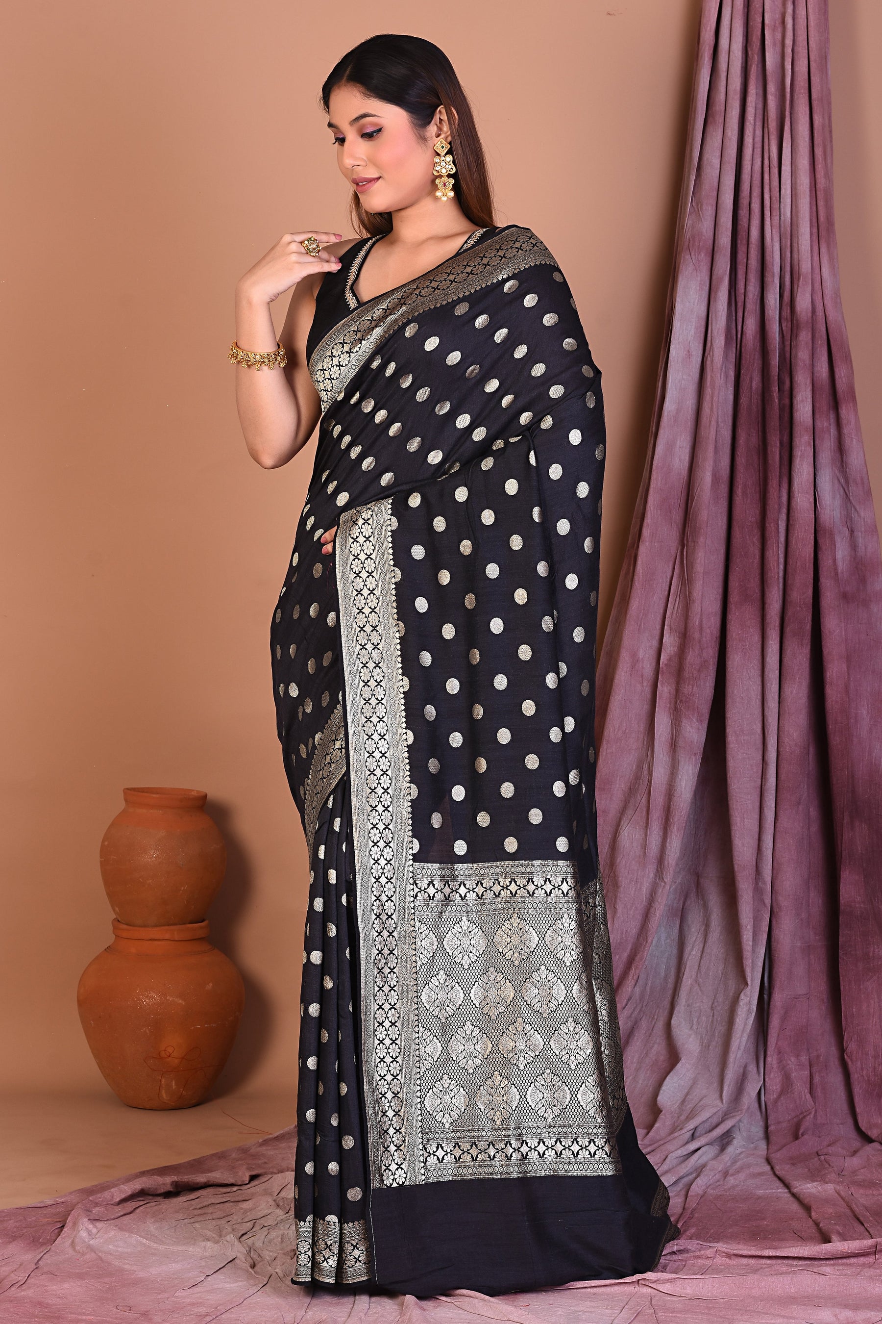 Black Pure Muga Saree with Golden Zari - Keya Seth Exclusive