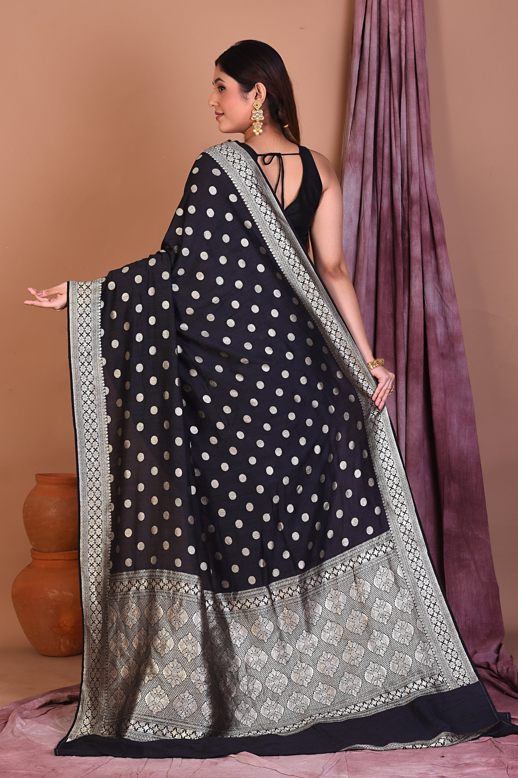 Black Pure Muga Saree with Golden Zari - Keya Seth Exclusive