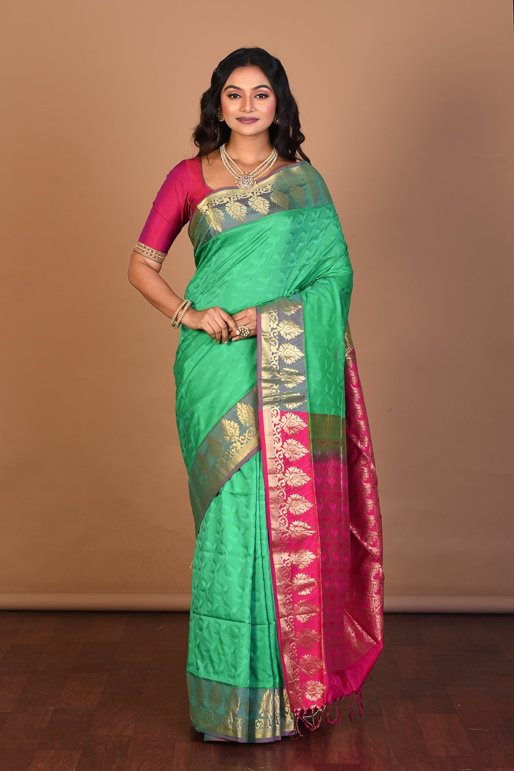 Light Green Pure Katan Silk Saree with Blouse Piece - Keya Seth Exclusive