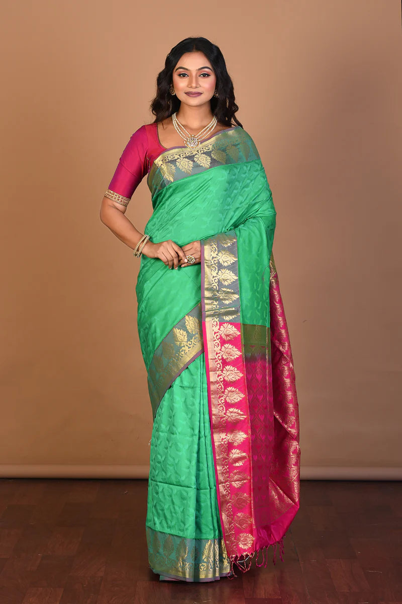 Light Green Pure Arani Silk Saree with Blouse Piece - Keya Seth Exclusive
