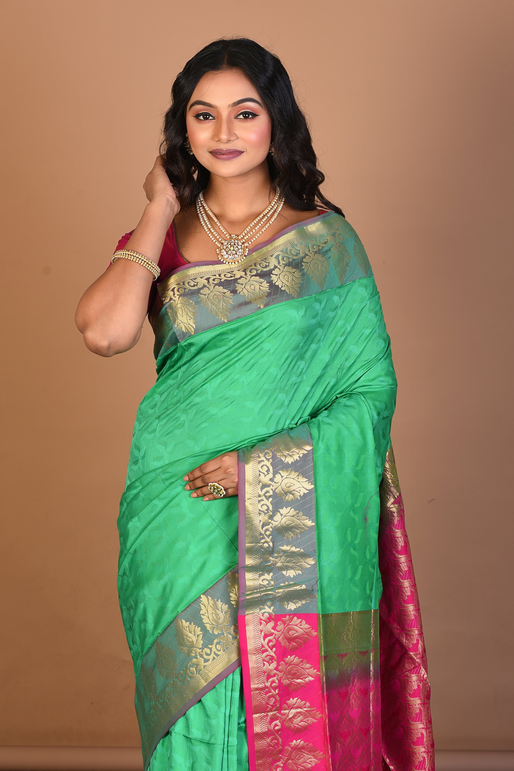 Light Green Pure Katan Silk Saree with Blouse Piece - Keya Seth Exclusive