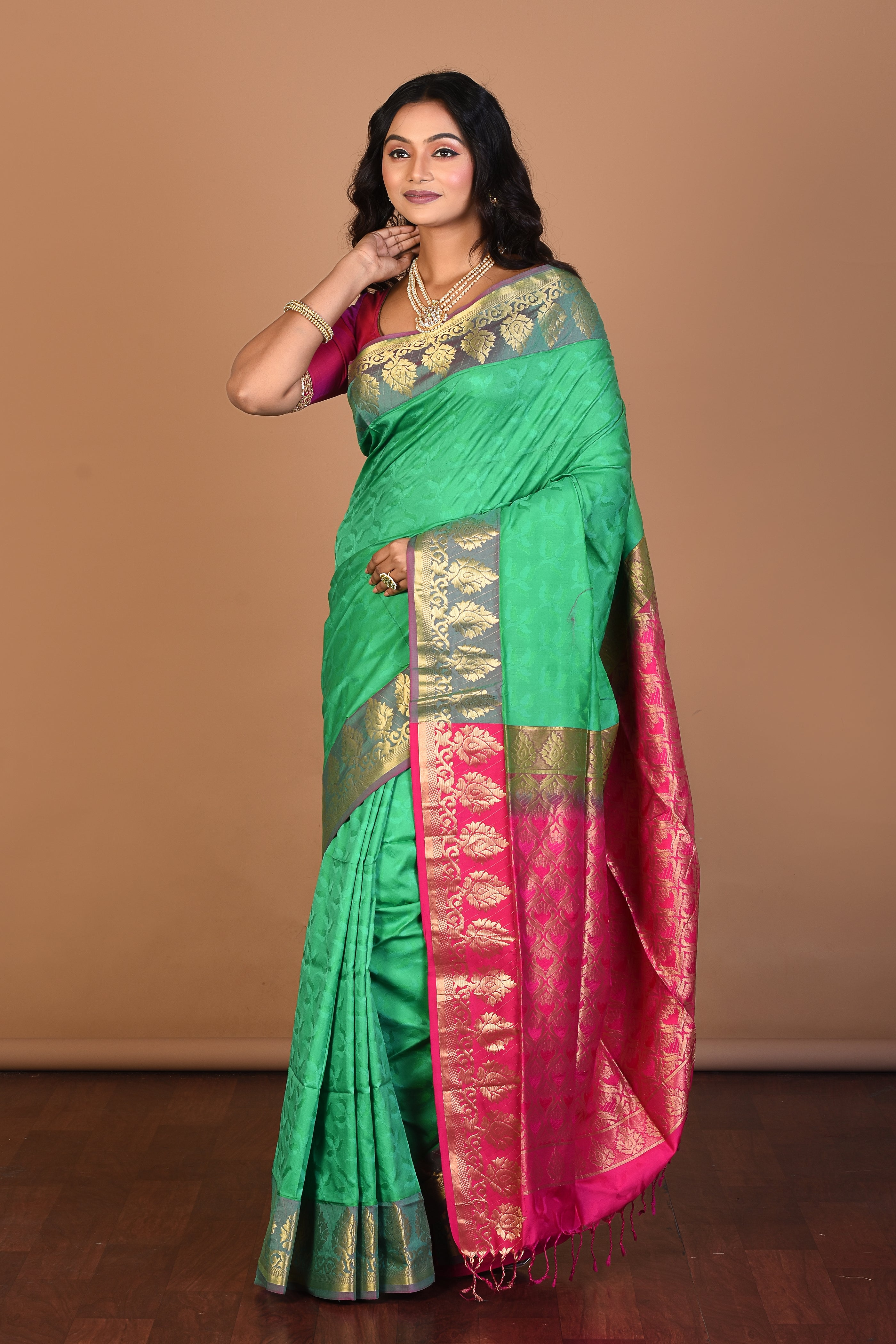 Light Green Pure Katan Silk Saree with Blouse Piece - Keya Seth Exclusive