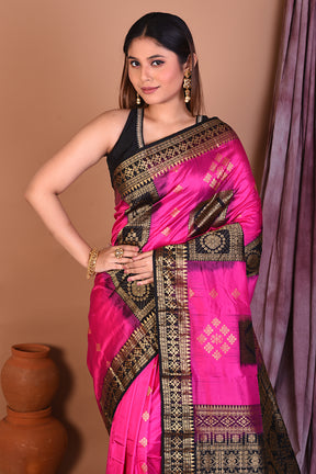 Pink Pure Kanjivaram Saree with Black Borders - Keya Seth Exclusive