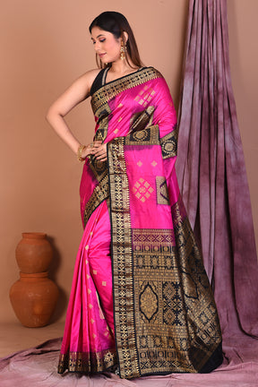 Pink Pure Kanjivaram Saree with Black Borders - Keya Seth Exclusive