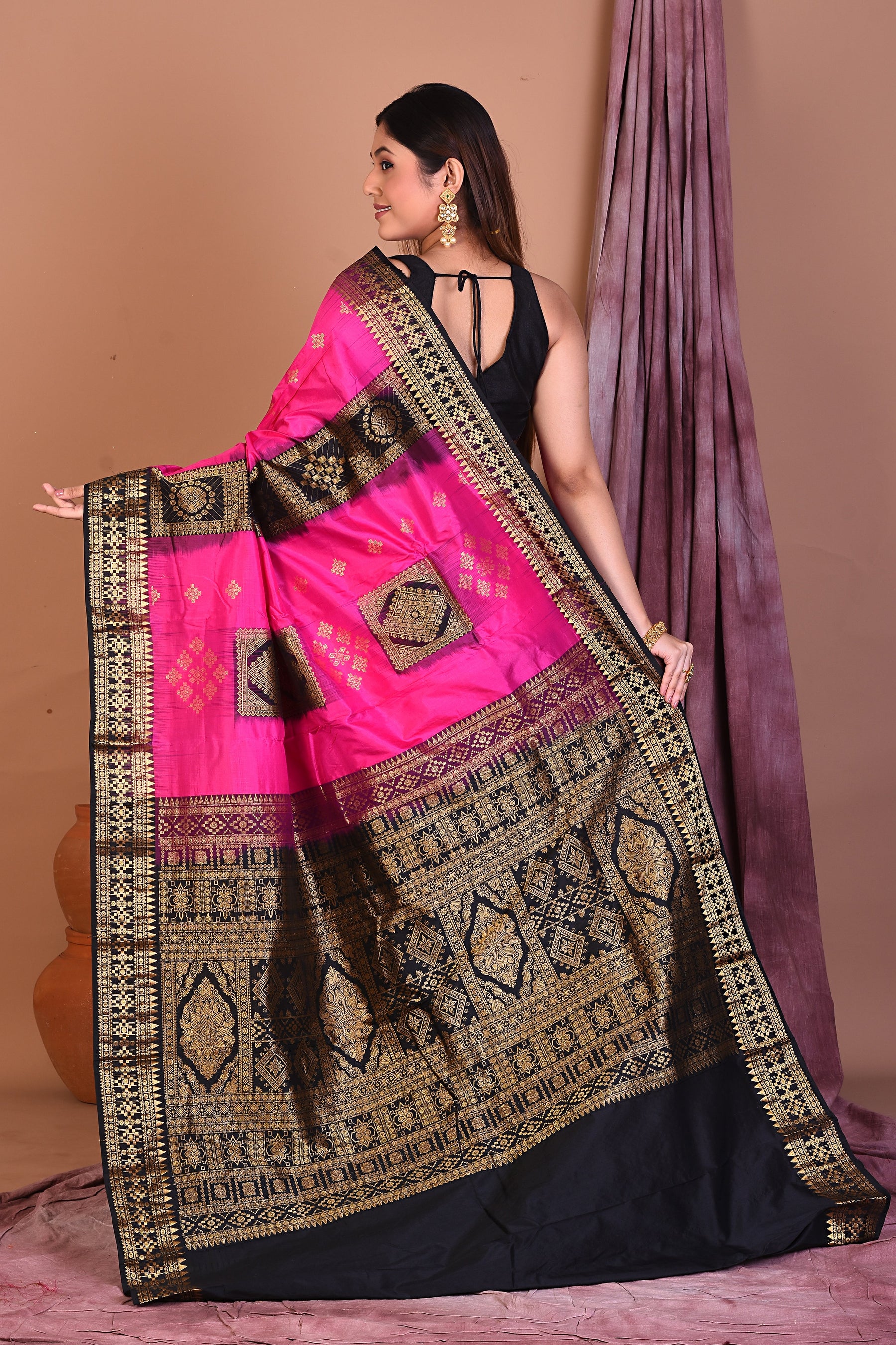 Pink Pure Kanjivaram Saree with Black Borders - Keya Seth Exclusive