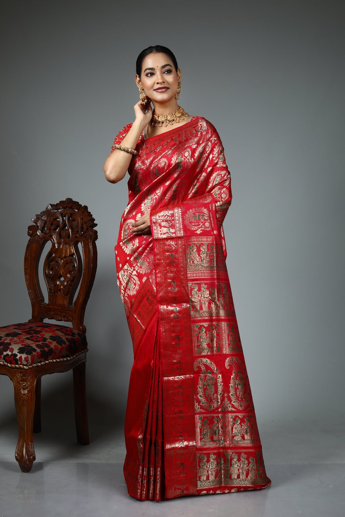 Red Pure Baluchari Saree