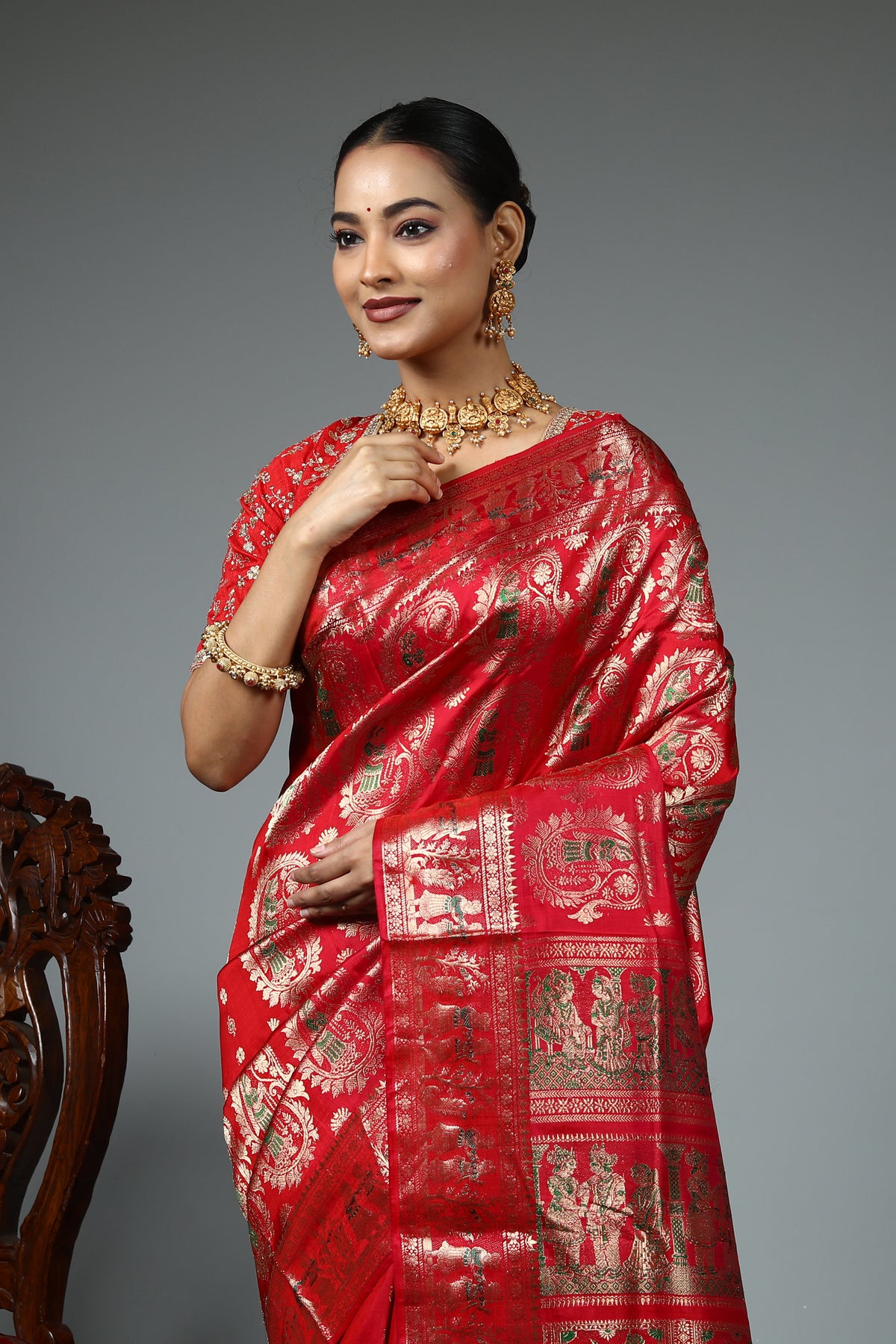 Red Pure Baluchari Saree