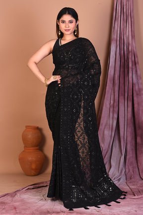 Black Blended Chiffon Saree with Sequence - Keya Seth Exclusive