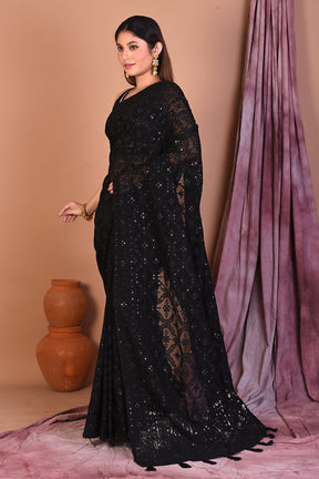 Black Blended Chiffon Saree with Sequence - Keya Seth Exclusive