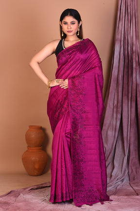 Magenta Blended Tussar Saree with Sequence - Keya Seth Exclusive