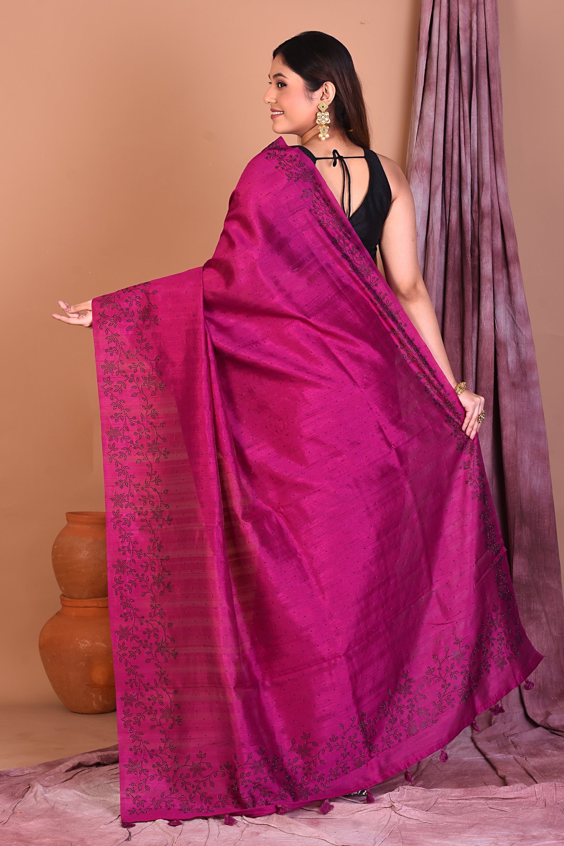 Magenta Blended Tussar Saree with Sequence - Keya Seth Exclusive