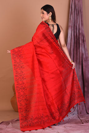 Red Blended Tussar Saree with Sequence - Keya Seth Exclusive