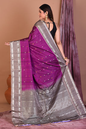 Magenta Pure Gadwal Saree with Light Brown Borders - Keya Seth Exclusive