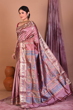 Onion Pink Pure Baluchari Saree with Golden Zari - Keya Seth Exclusive