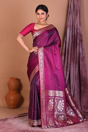 Magenta Blended Katan Saree with Golden Zari - Keya Seth Exclusive