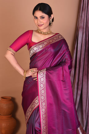 Magenta Blended Katan Saree with Golden Zari - Keya Seth Exclusive