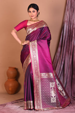 Magenta Blended Katan Saree with Golden Zari - Keya Seth Exclusive