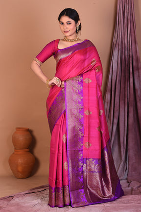 Rani Pure Tussar Saree with Purple Borders - Keya Seth Exclusive