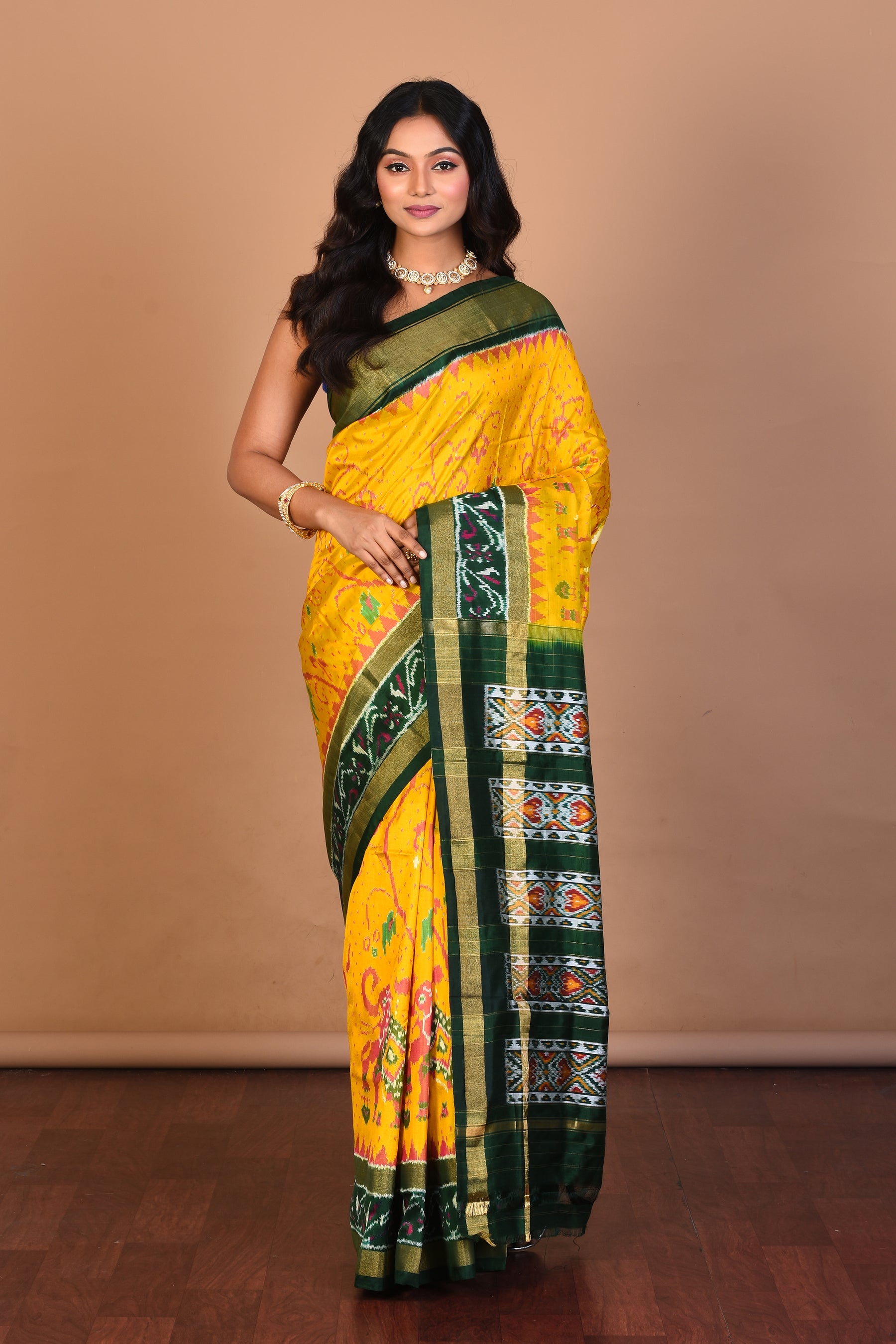 Yellow Pure Ikkat Silk Saree with Blouse Piece - Keya Seth Exclusive