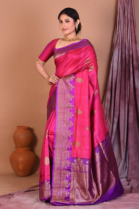 Rani Pure Tussar Saree with Purple Borders - Keya Seth Exclusive