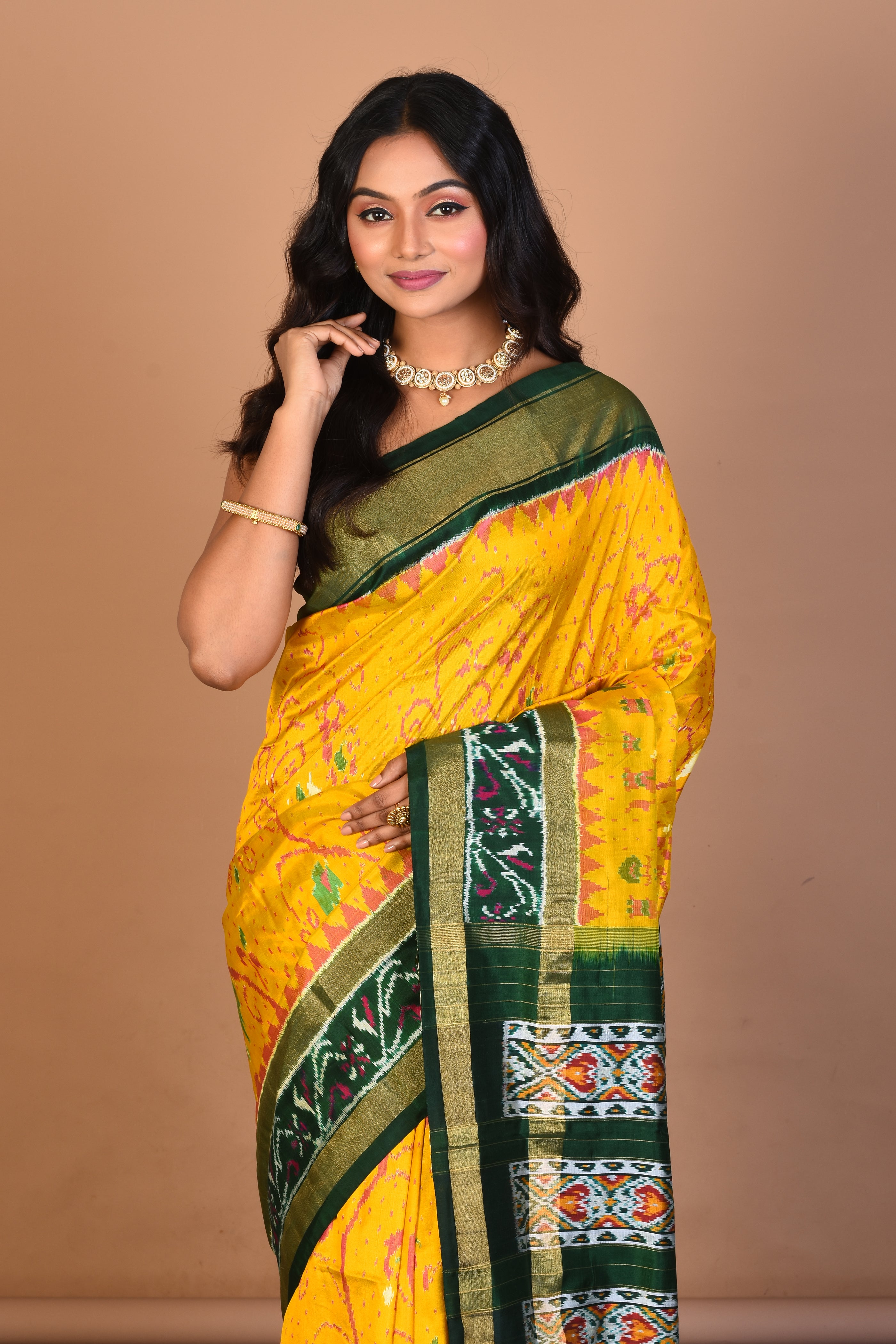 Yellow Pure Ikkat Silk Saree with Blouse Piece - Keya Seth Exclusive